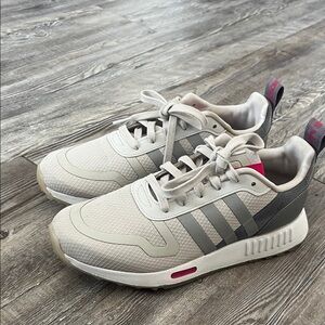 Adidas Cream and Gray Sneakers with Pink Accents